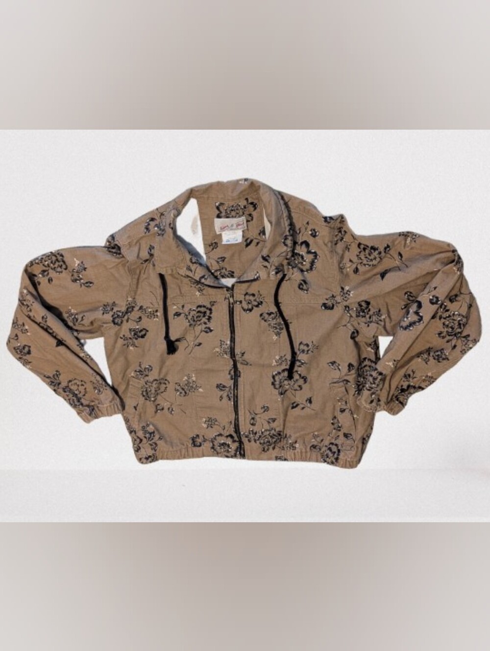 Toile Blue Tan Floral Bomber Jacket Medium 100% Cotton